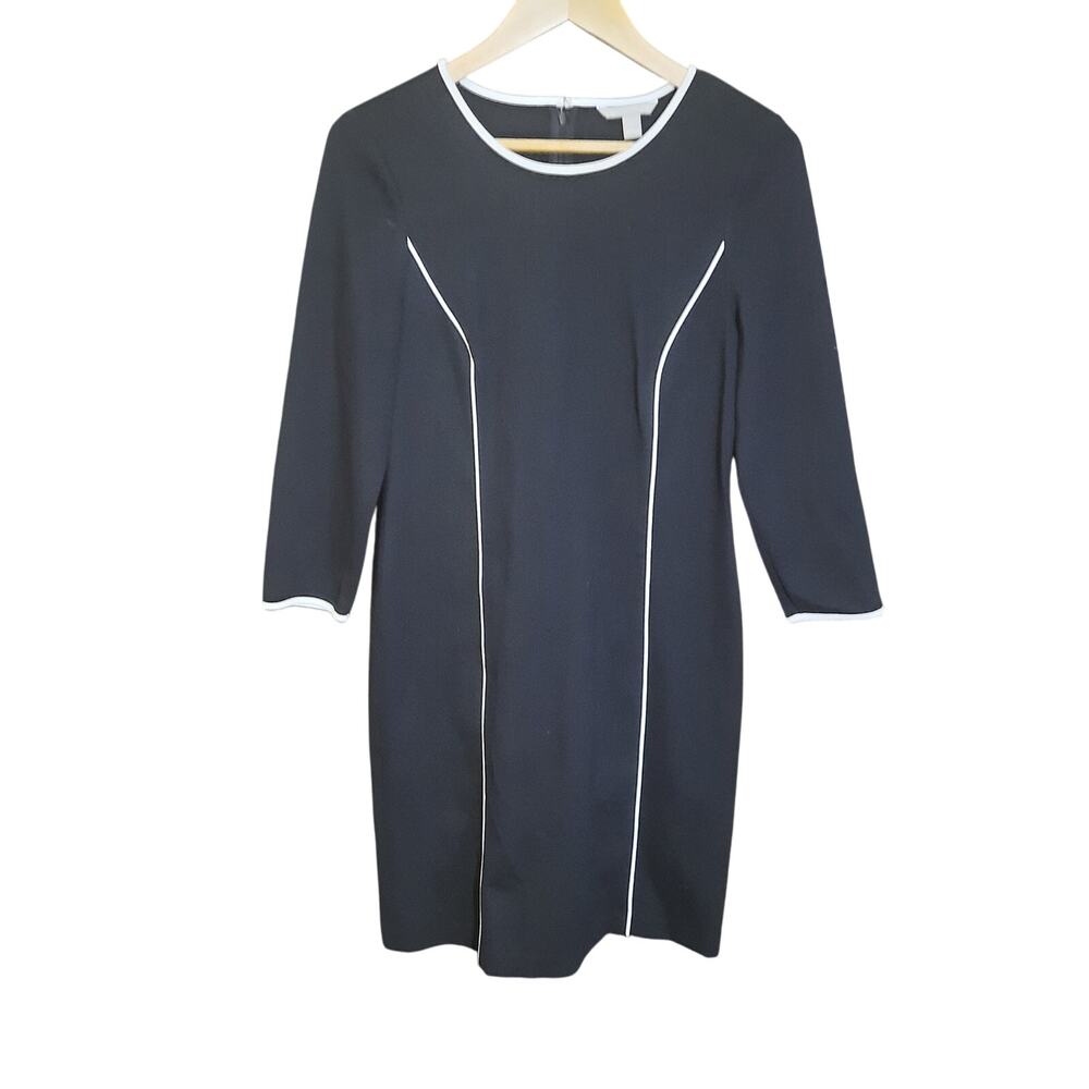 Banana Republic Womens Black Ponte Sheath White Piping Dress Size 8